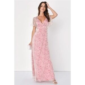 Lulu's Pink Floral Lace Maxi Dress